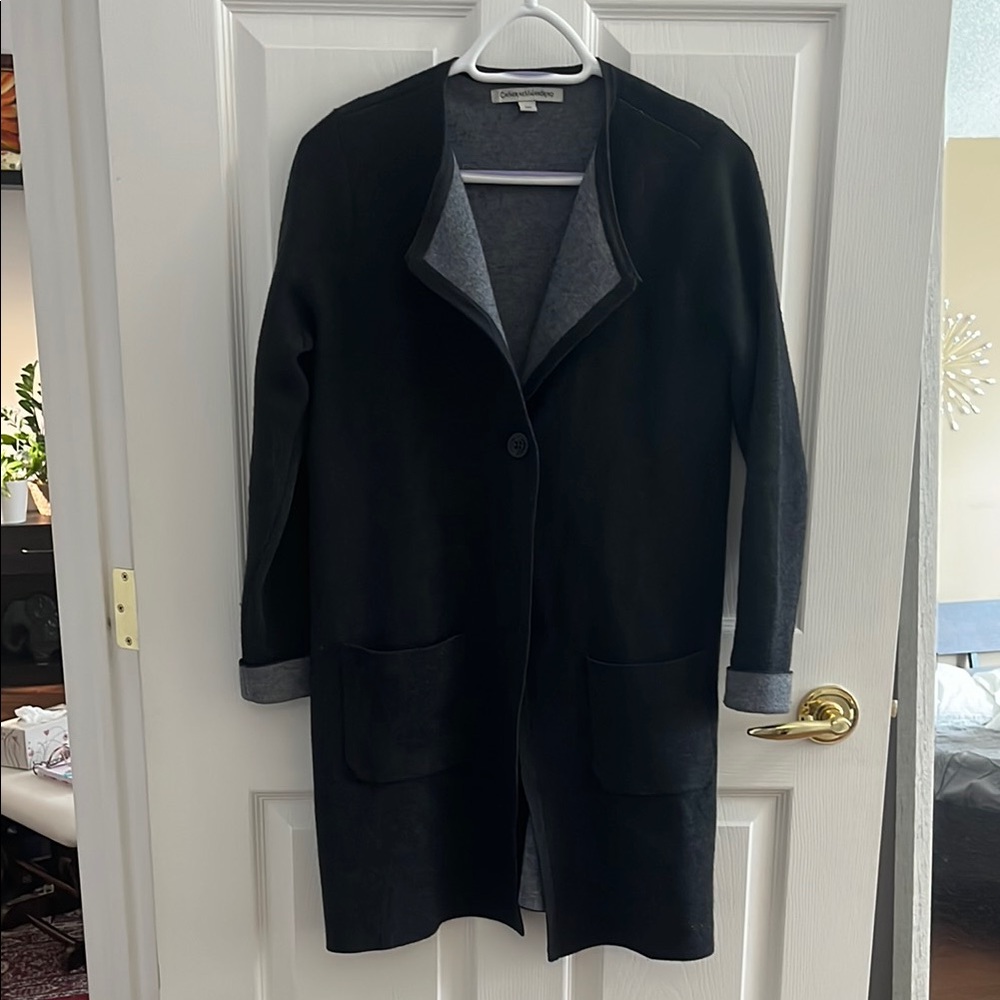 Women's Black & Gray Open Front Coat
